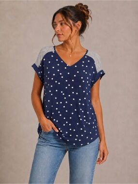 Fortune + Ivy Cheylee Mixed Media Blouse